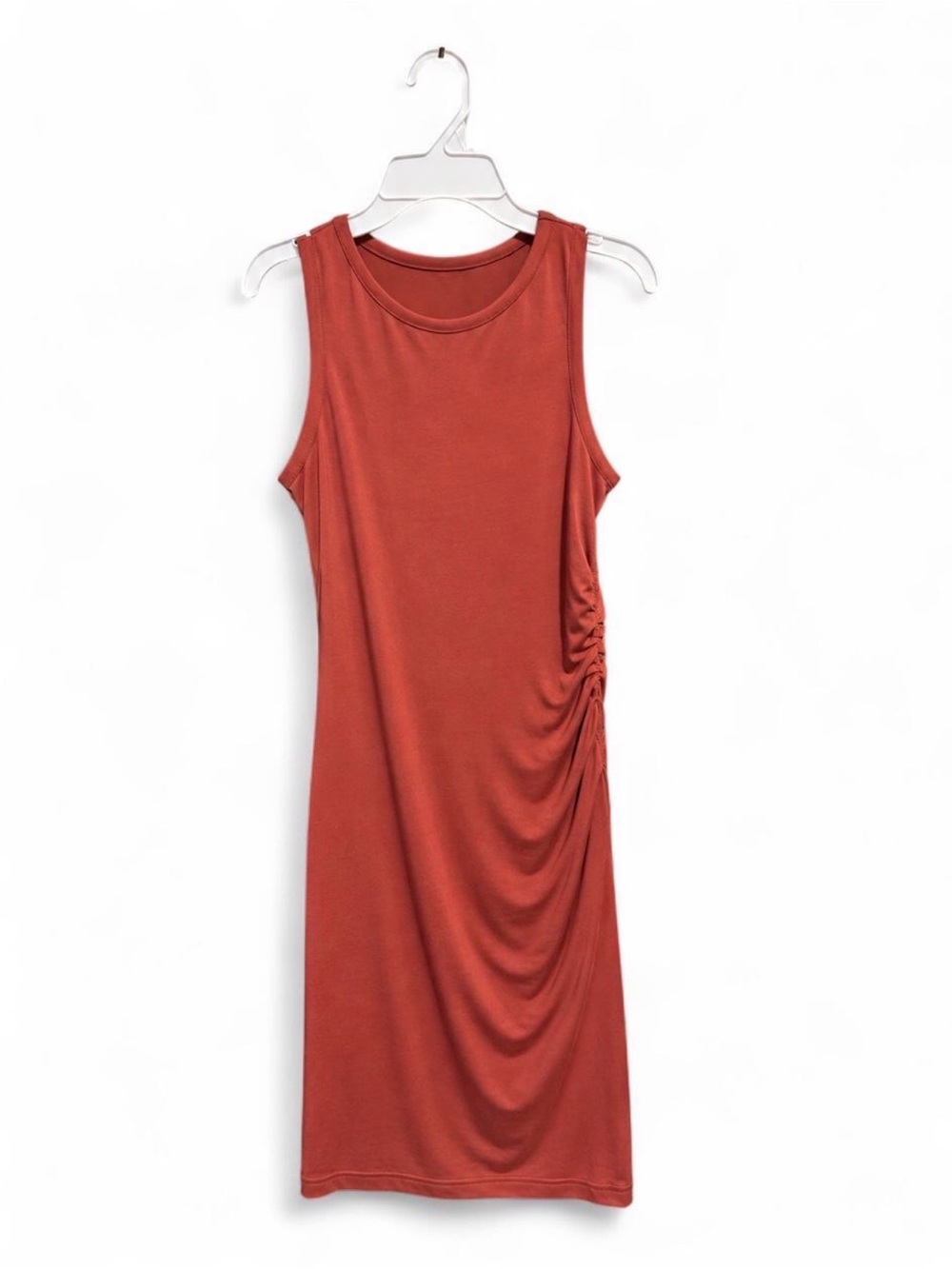 Title: SHEIN Rust Orange Ruched Sleeveless Bodycon Dress Size Medium